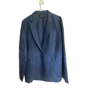 Lafayette 148 New York‎ Blue 100% Linen 1 Button Career Office Blazer Size 12